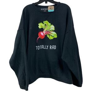 Upcycled Hand Printed Women XXL Totally Rad Radish Long Sleeve Veggie Sweatshirt